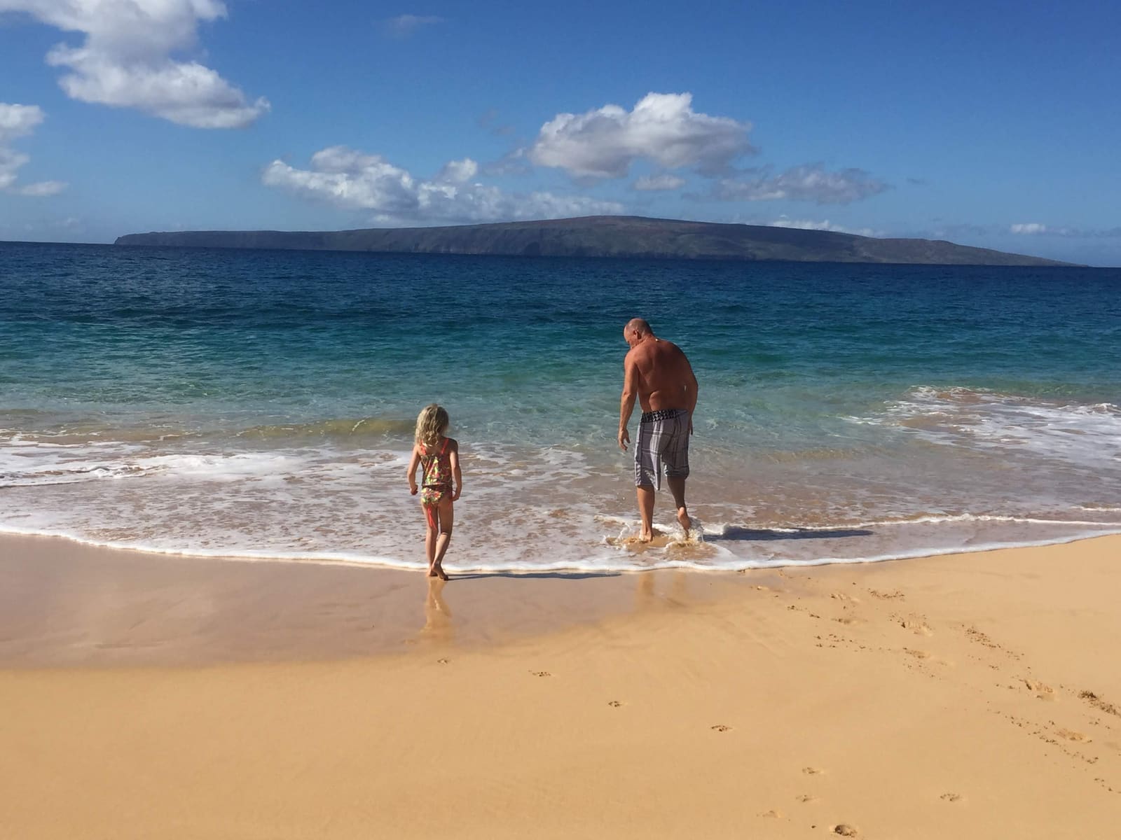 Sunlit palms and garden path near Kihei Kai Nani